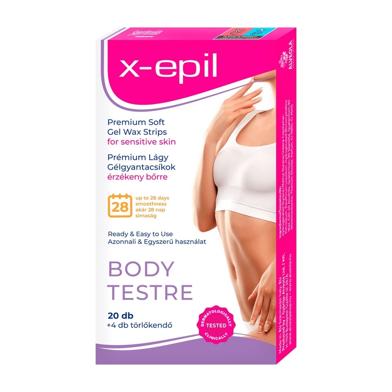 X-Epil Body premium soft gel wax strips for sensitive skin, 20 Count