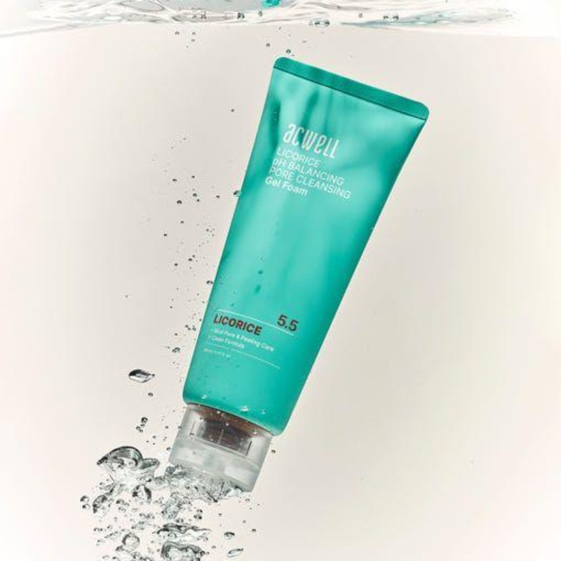Acwell Licorice pH Balancing Pore Cleansing Gel Foam – 160ml   Hypoallergenic Exfoliating Gel Cleanser for Pore Care & Hydration