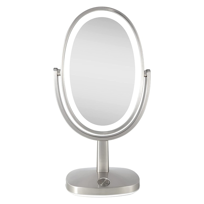 Zadro NEWPORT 10″ Oval Ultra Bright Adaptive Color LED Mirror 5X/1X LOVAR45 SATIN NICKEL
